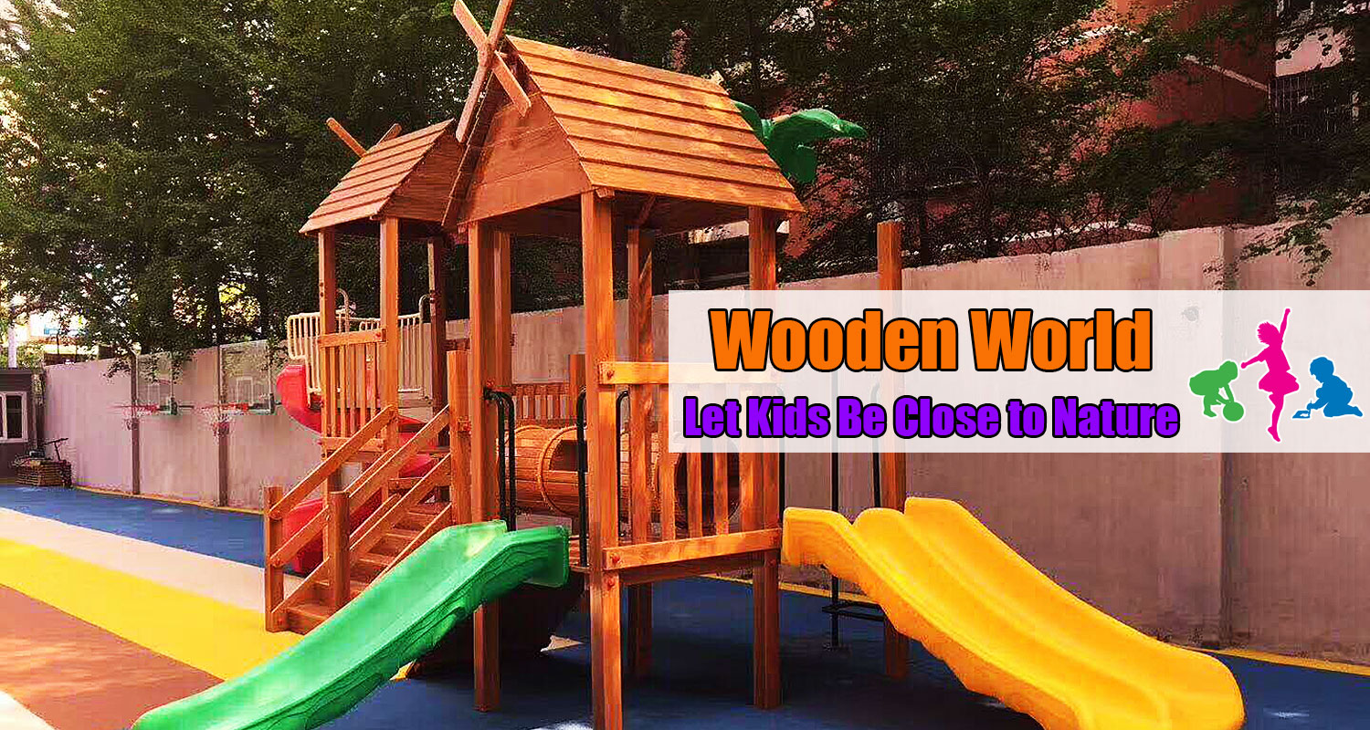 Children Wooden Adventure Playground with Swing Set